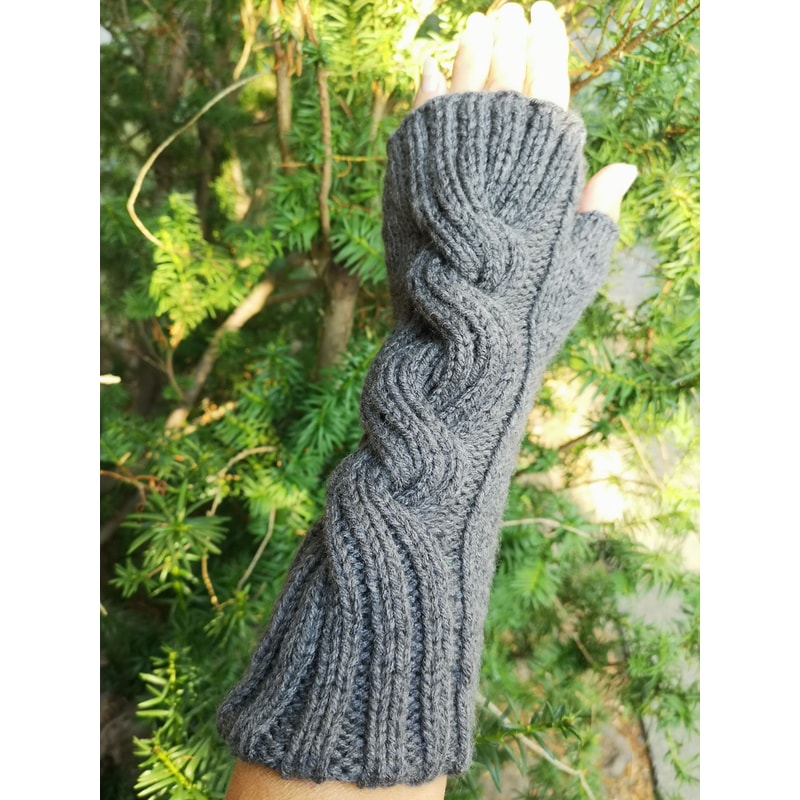 Grey Heather Handmade Fingerless Knit Gloves With Thumb 5