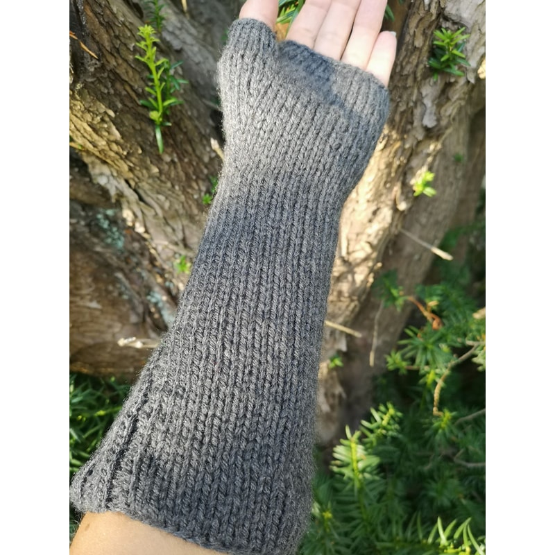 Grey Heather Handmade Fingerless Knit Gloves With Thumb 7