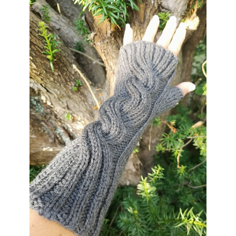 Grey Heather Handmade Fingerless Knit Gloves With Thumb 8