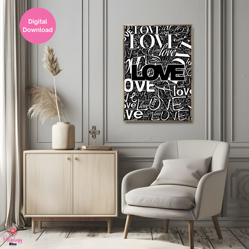Love Typography Wall Art Black And White Digital Download 4