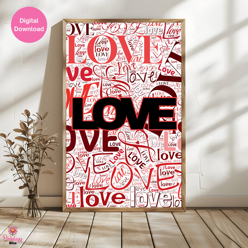 Love Typography Wall Art Red Digital Download 1
