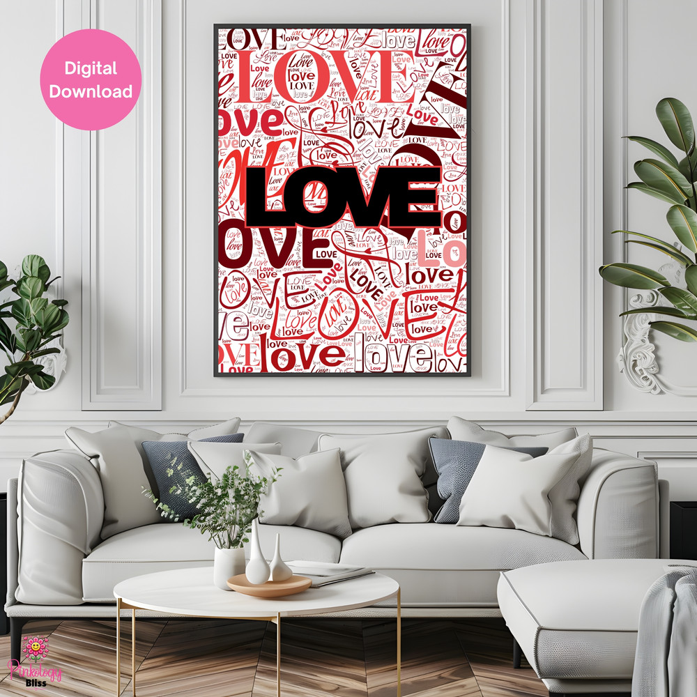 Love Typography Wall Art Red Digital Download 2