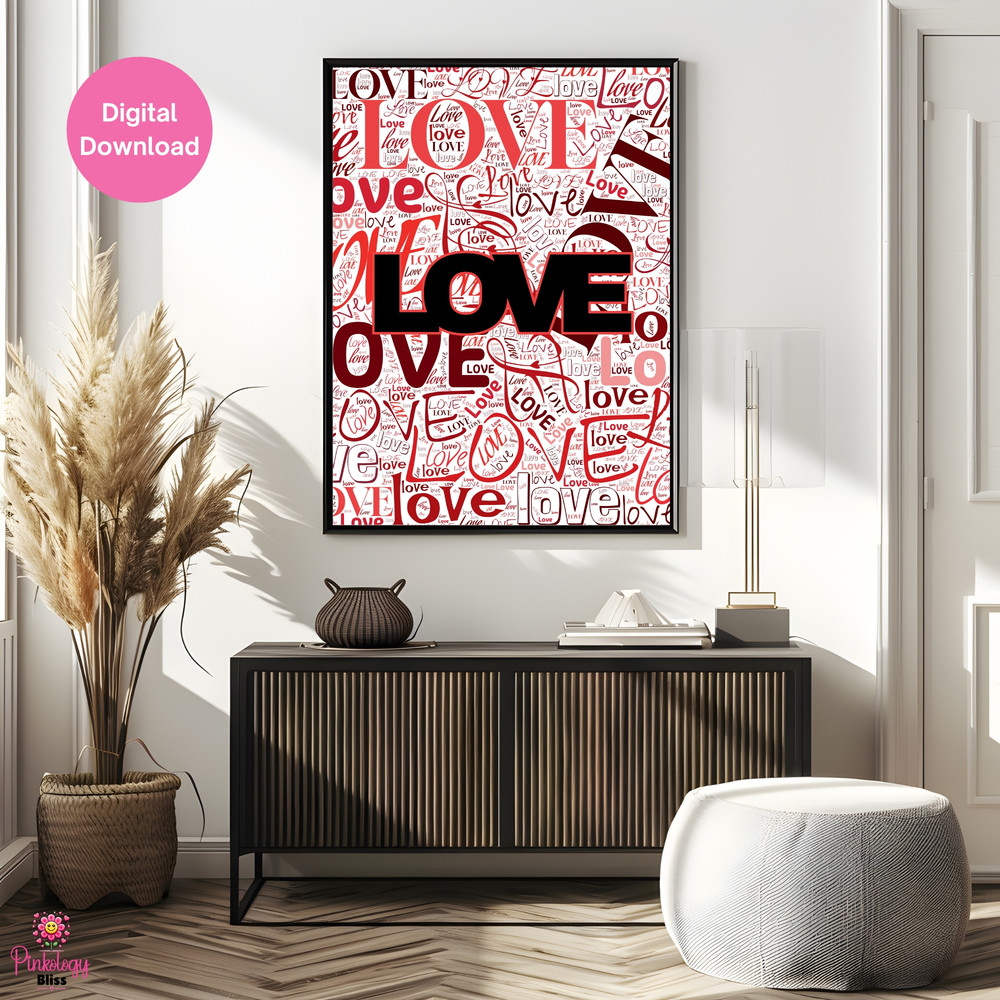 Love Typography Wall Art Red Digital Download 3
