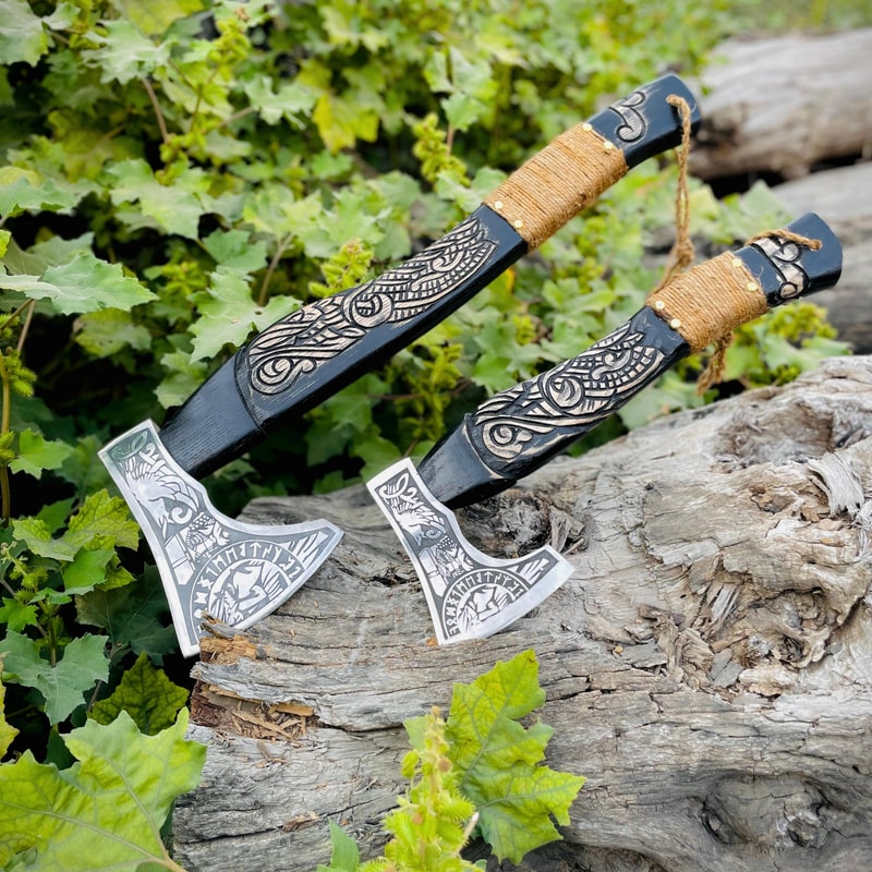 Viking Axe Custom Hand Forged High Carbon Steel Axes With Craving Wood Handlecomes With Belt Carry 2