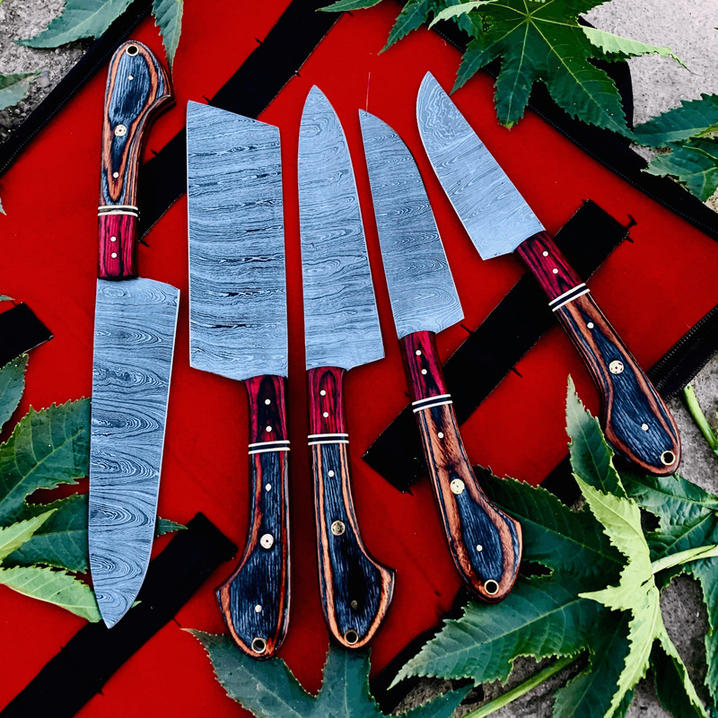 5 Pcs Damascus Steel BBQ Chef Set Handmade Kitchen Knives Hand Forged Chef Knives Set Damascus Chef 2