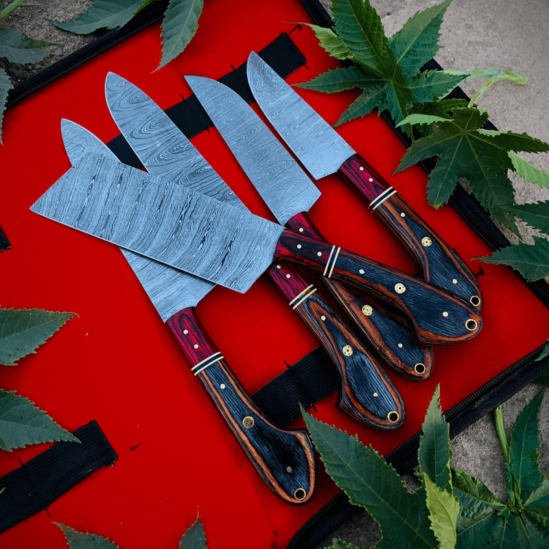 5 Pcs Damascus Steel BBQ Chef Set Handmade Kitchen Knives Hand Forged Chef Knives Set Damascus Chef 3