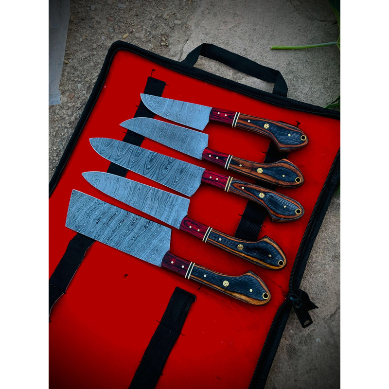 5 Pcs Damascus Steel BBQ Chef Set Handmade Kitchen Knives Hand Forged Chef Knives Set Damascus Chef 4