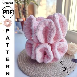 Crochet Pattern Plush Scrunchie, Beginner scrunchie crochet pdf, hair tie pattern, quick crochet gift