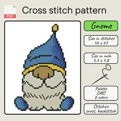 Cross Stitch Pattern pdf Gnome, Simple cross stitch