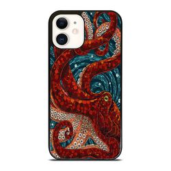 red octopus mosaic iphone case - stylish & durable phone cover for iphone
