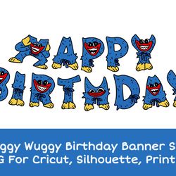 huggy wuggy birthday banner svg png files for cricut, silhouette, printing, digital, download, poppys playtime
