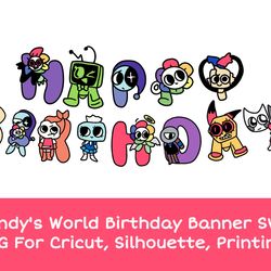 rainbow friends birthday banner svg png files for cricut, silhouette, printing, digital, download