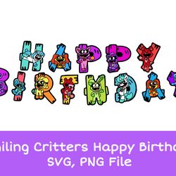 smiling critters birthday banner svg png files for cricut, silhouette, printing, digital, download, poppys playtime