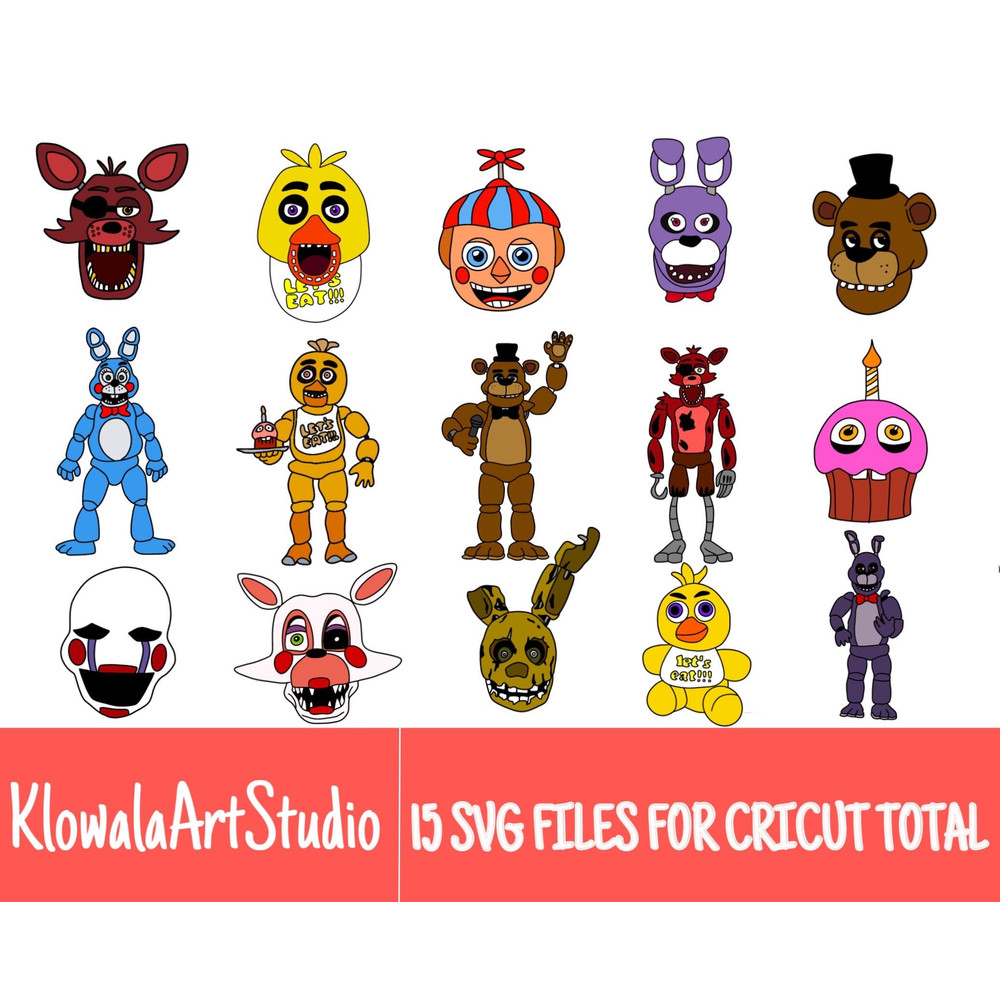 15 FNAF Five Nights At Freddies Cartoon Layered SVG Files For CricutBundle For Cricut SVG Layered D 0