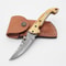 Handmade Damascus Folding Knife Pocket Knife With Leather Sheath Bushcraft Knife For Hunting Outdoo 3