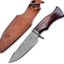 handmade 10" damascus hunting knife with sheath - fixed blade hunting knife knife for men