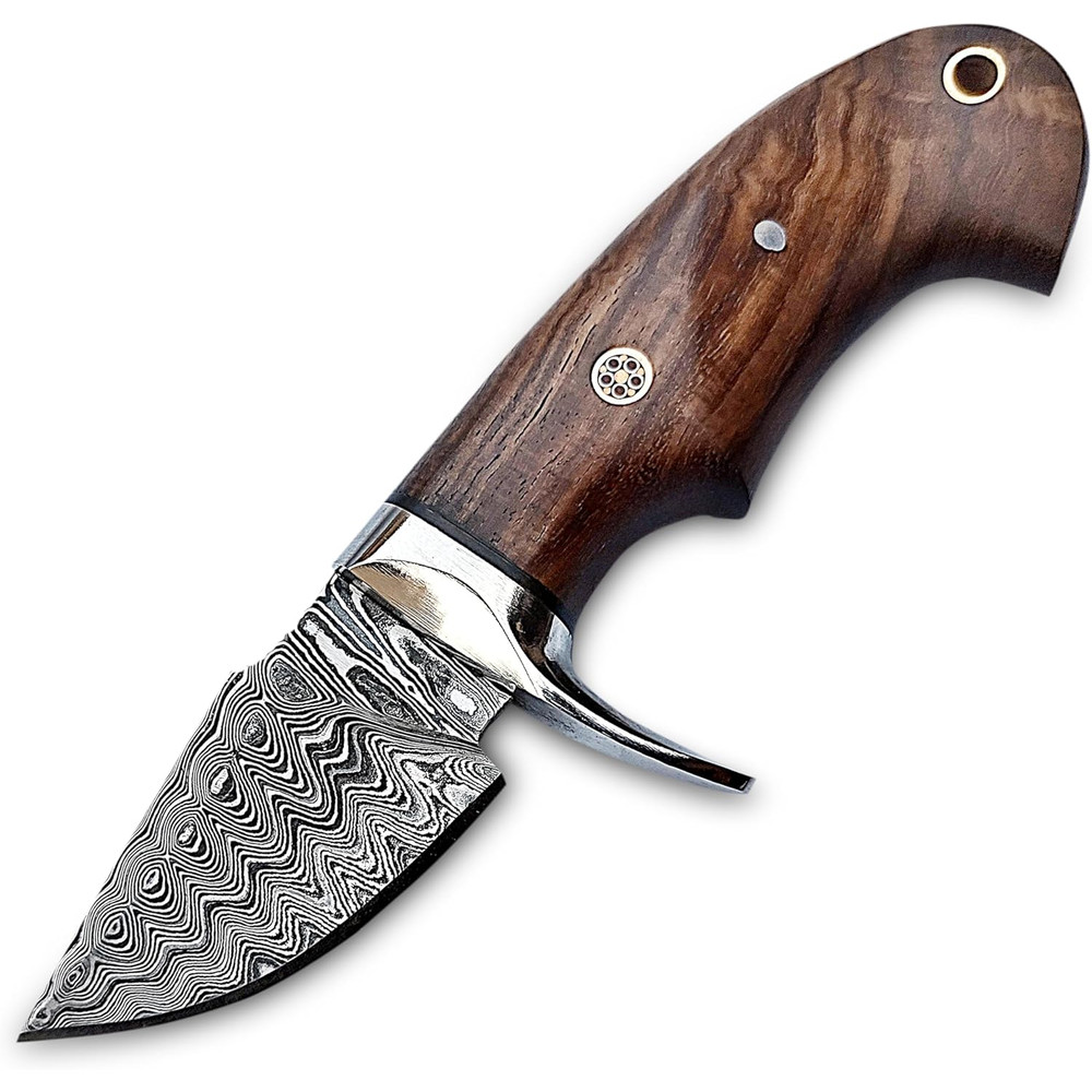 Handmade 6 Damascus Steel Neck Knife Rosewood Handle With Steel Guard And Leather Sheath Best EDC G 2