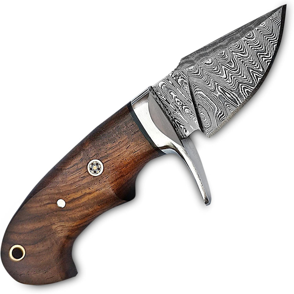 Handmade 6 Damascus Steel Neck Knife Rosewood Handle With Steel Guard And Leather Sheath Best EDC G 3