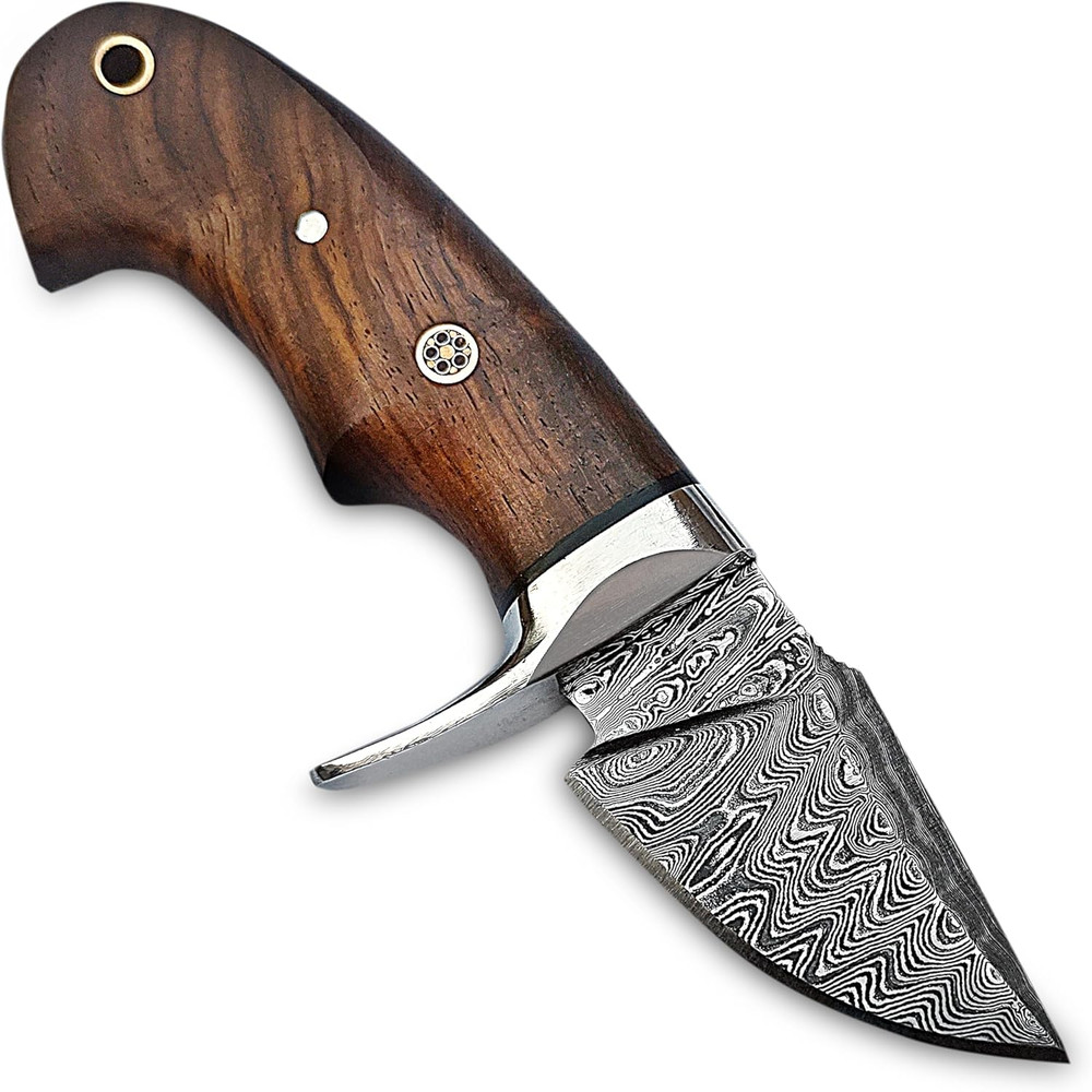 Handmade 6 Damascus Steel Neck Knife Rosewood Handle With Steel Guard And Leather Sheath Best EDC G 5