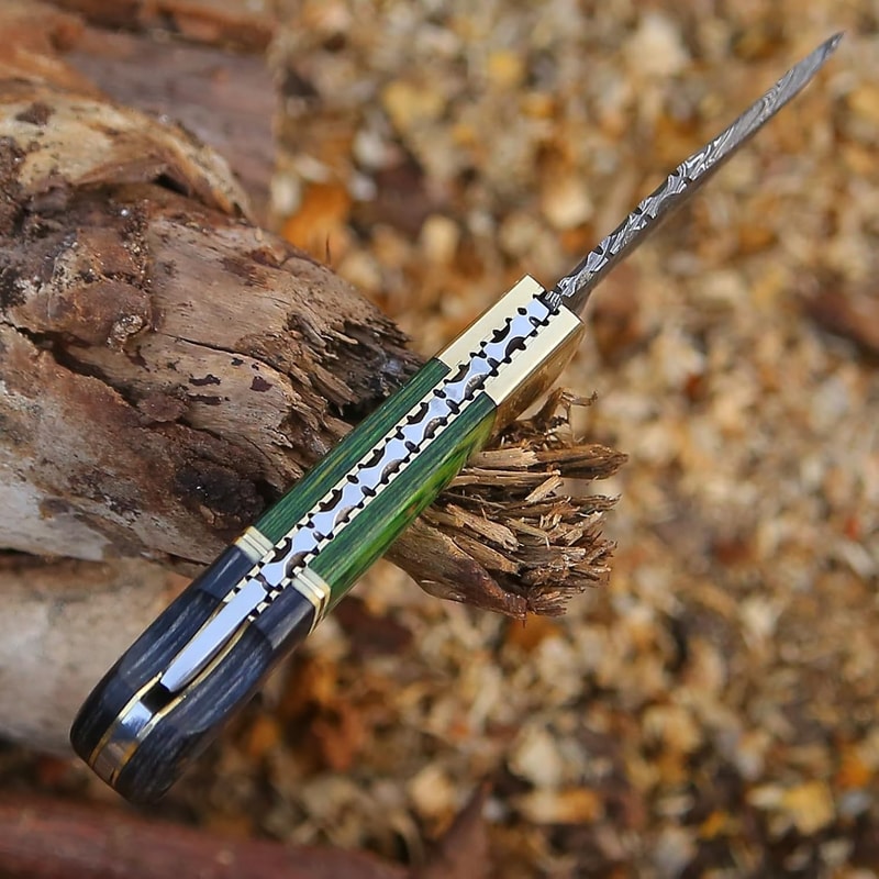 Damascus Pocket Folding Knife With Sheath 65 Inch Lightweight MultiTool For Camping Outdoor Hunting 3