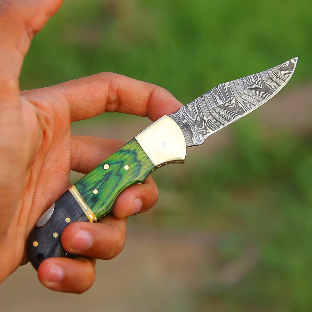 Damascus Pocket Folding Knife With Sheath 65 Inch Lightweight MultiTool For Camping Outdoor Hunting 4