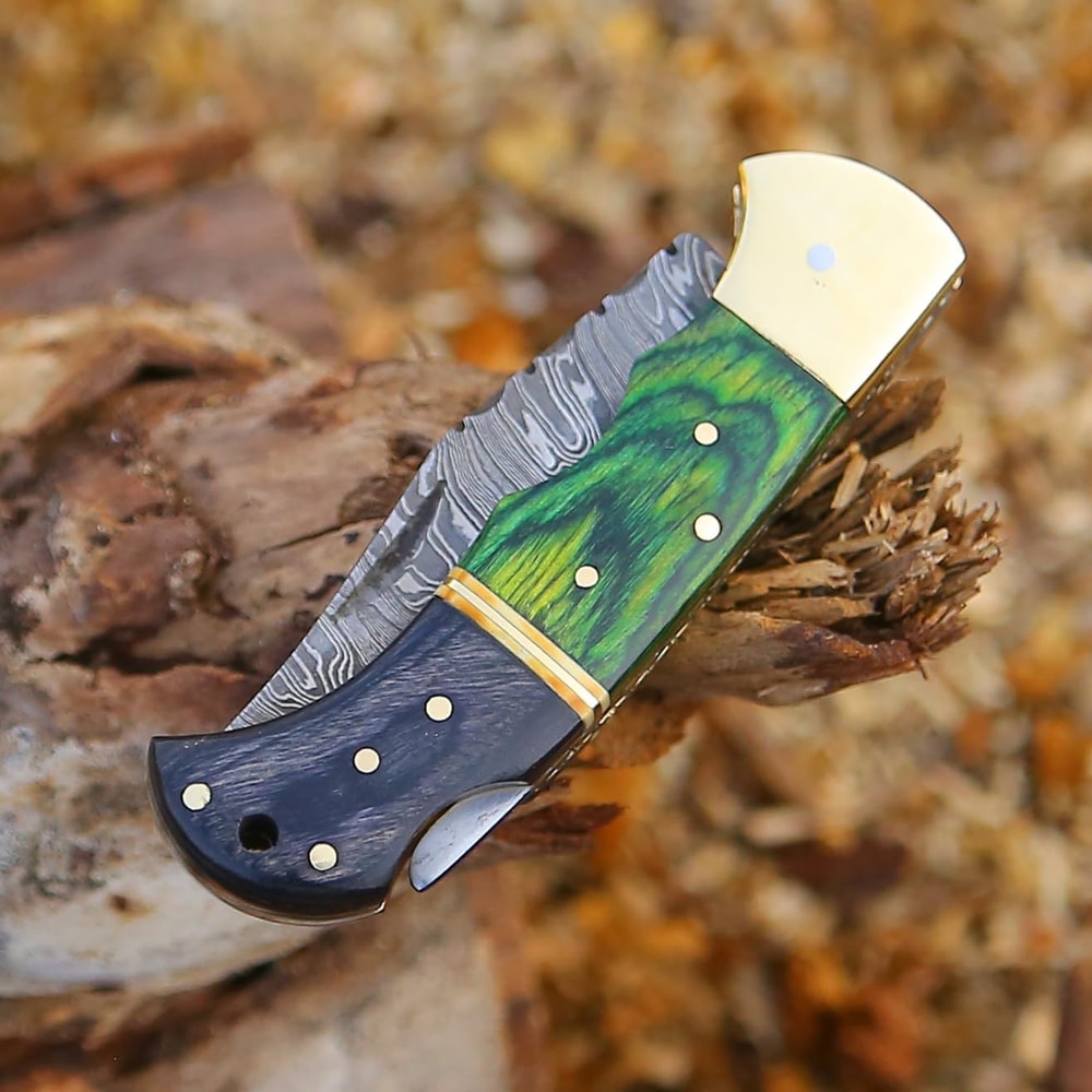 Damascus Pocket Folding Knife With Sheath 65 Inch Lightweight MultiTool For Camping Outdoor Hunting 5