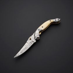 damascus folding knife, handmade folding knife, pocket knife, hunting knife, gift for men, anniversary gift, best gift