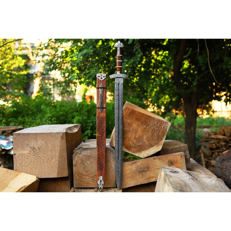 Handmade Damascus Viking Sword Custom Knight Sword With Scabbard Viking Sword With Beautiful Engrav 0