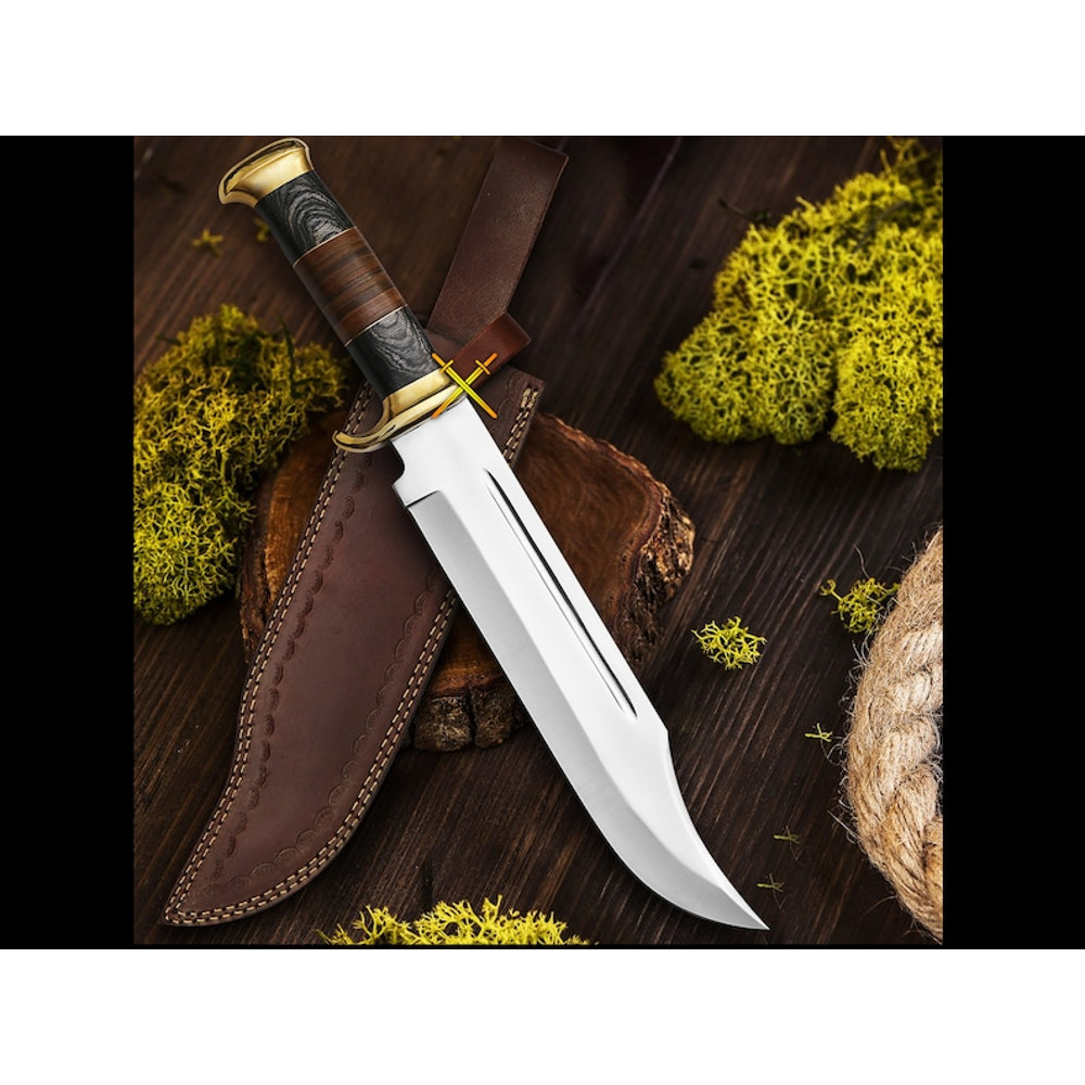 18 Handmade Bowie Knife With Sheath Crocodile Dundee Knife D2 Steel Blade Best Hunting Knife Outdoo 0