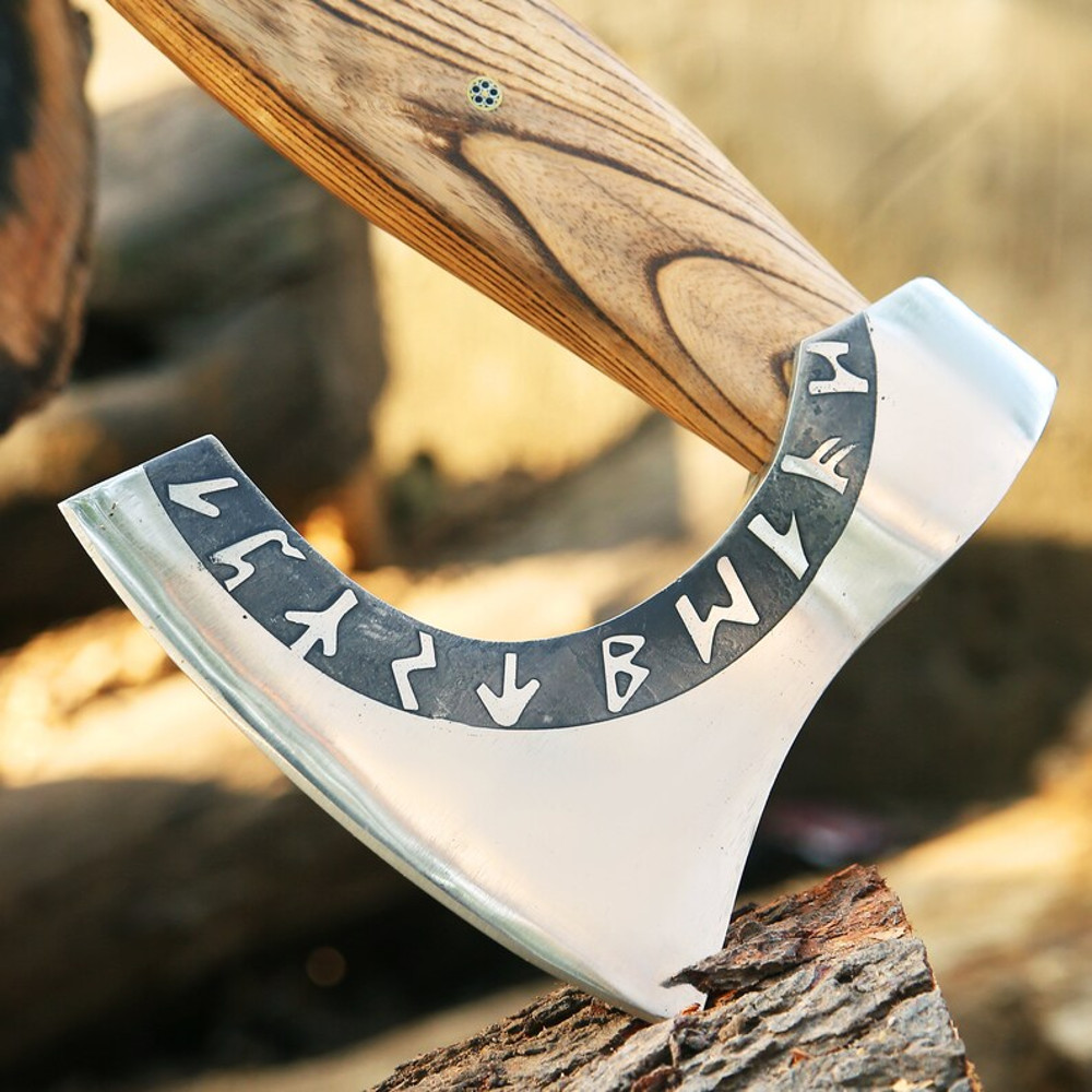 Custom Gift Carbon Steel Forest Viking Axe With Ash Wood Shaft Viking Bearded Camping Axe Christmas 1