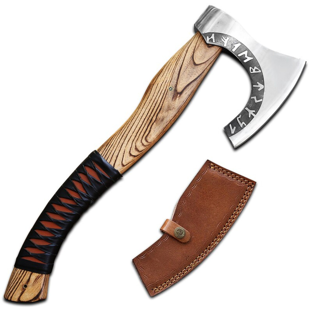 Custom Gift Carbon Steel Forest Viking Axe With Ash Wood Shaft Viking Bearded Camping Axe Christmas 3