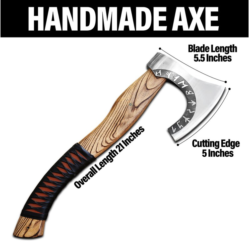 Custom Gift Carbon Steel Forest Viking Axe With Ash Wood Shaft Viking Bearded Camping Axe Christmas 4