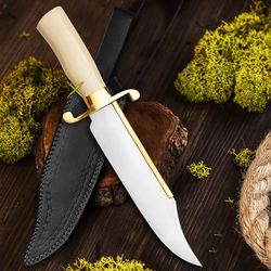 14''handmade fixed blade bowie knife, musso bowie knife with leather sheath, hunting knife, gift for boyfriend, for men