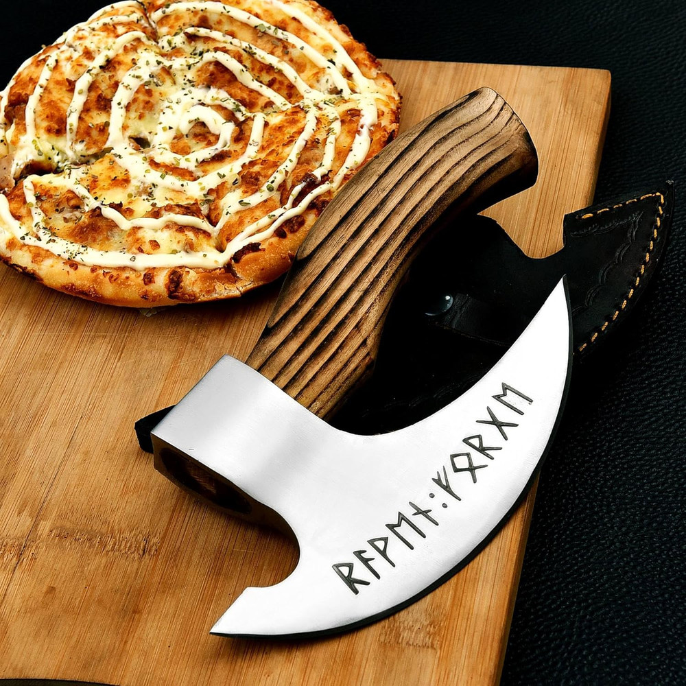 Handmade 95 Inches Viking Pizza Cutter With Rosewood Handle Super Sharp Carbon Steel Axe Blade Piz 0