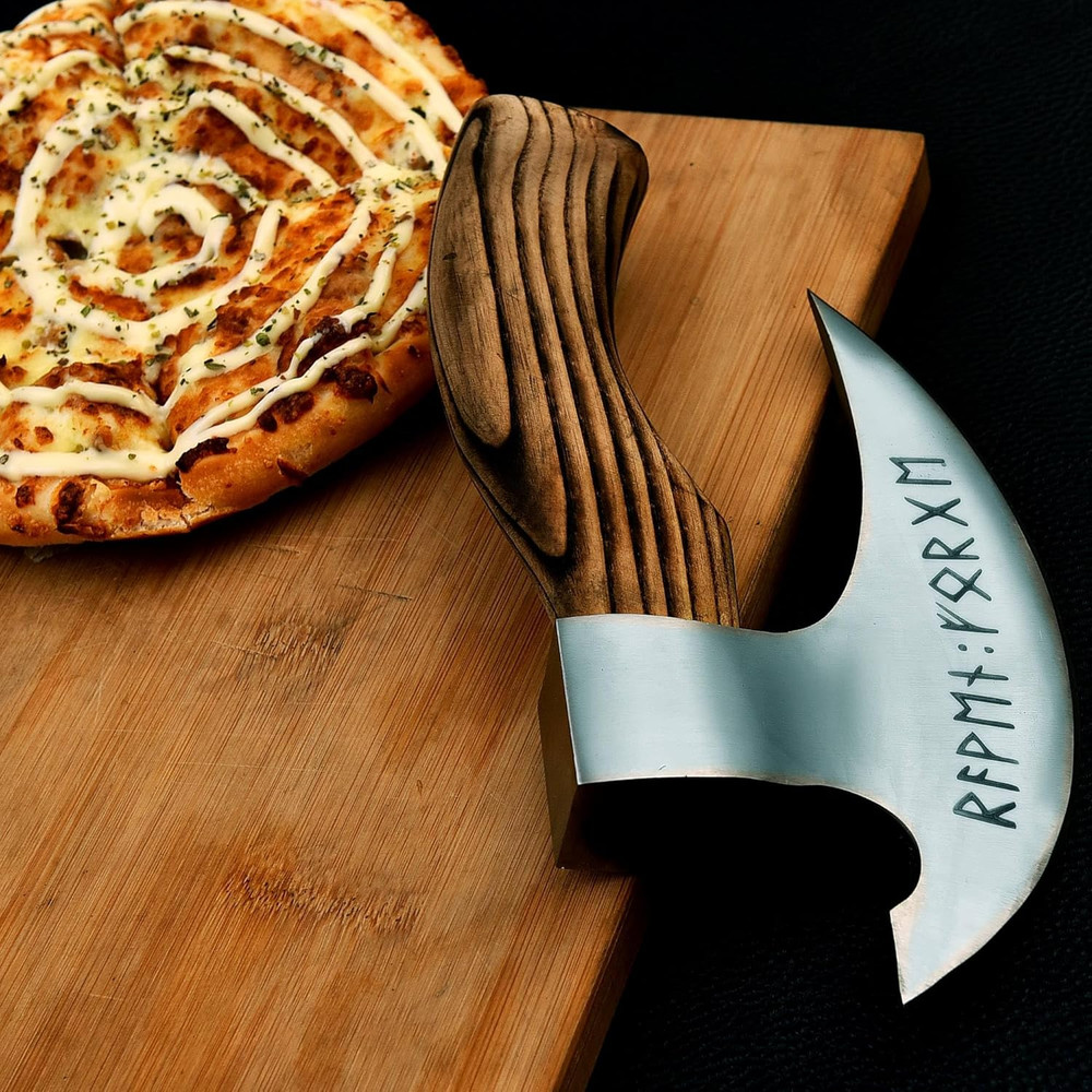 Handmade 95 Inches Viking Pizza Cutter With Rosewood Handle Super Sharp Carbon Steel Axe Blade Piz 4