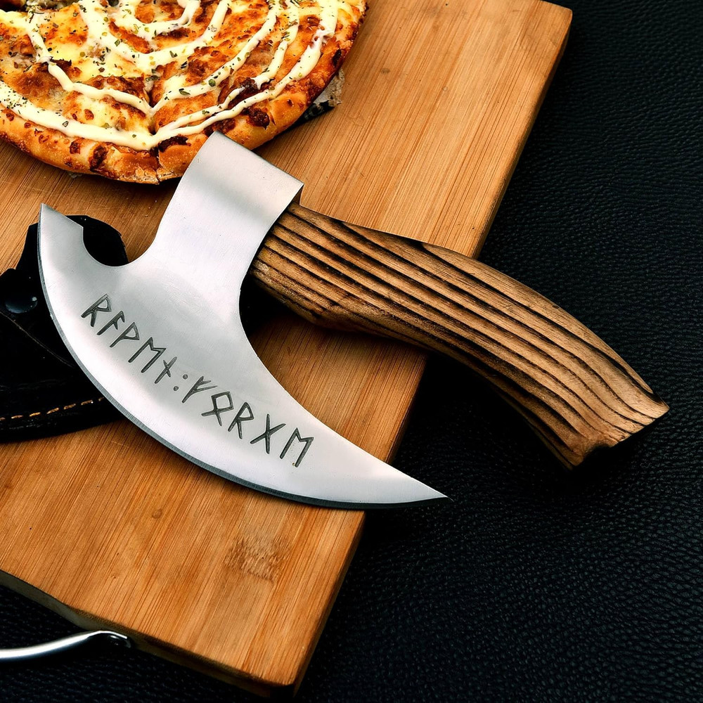 Handmade 95 Inches Viking Pizza Cutter With Rosewood Handle Super Sharp Carbon Steel Axe Blade Piz 5