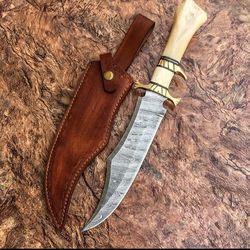 habson rg-44 handmade damascus steel hunting bowie knife - best for camping, survival and outdoors. best gift for men