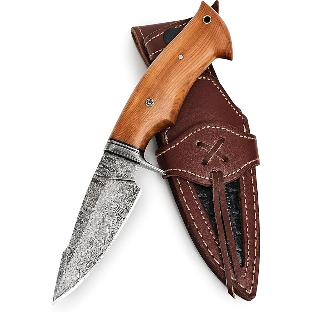 Bushcraft Fixed Blade Hunting Knife With Sheath And Olive Wood Handle  10 Inches EDC Skinning Knife 0