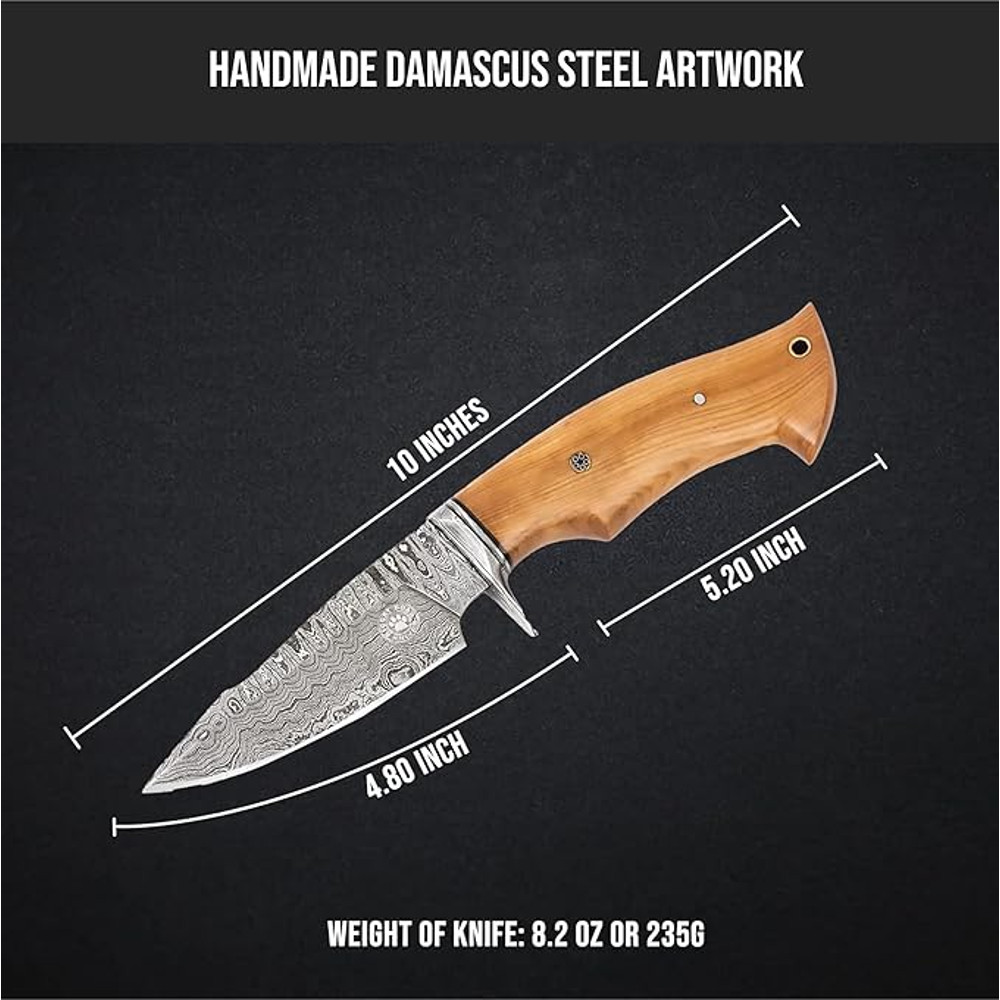 Bushcraft Fixed Blade Hunting Knife With Sheath And Olive Wood Handle  10 Inches EDC Skinning Knife 1