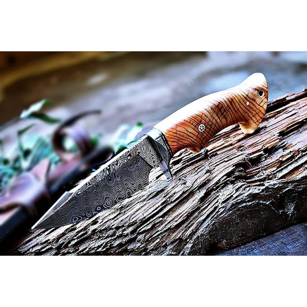 Bushcraft Fixed Blade Hunting Knife With Sheath And Olive Wood Handle  10 Inches EDC Skinning Knife 5