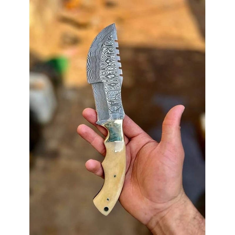 HABSON KNIVES TR177 Custom Handmade Damascus Steel 10 Inches Tracker Knife Bone 3