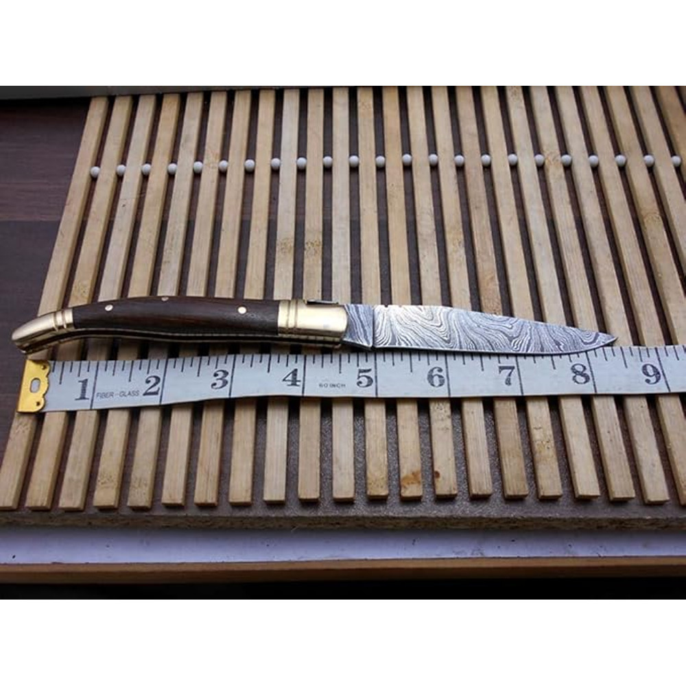 Laguiole Folding Damascus Steel Knife 85 Long With 4 Hand Forged Twist Patren Blade Rose Wood  Bras 2