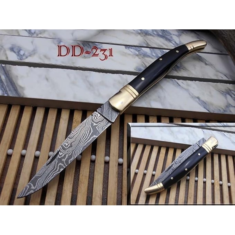 Laguiole Damascus Steel Folding Knife 86 Long With 41 Hand Forged Custom Twist Patren Blade 0