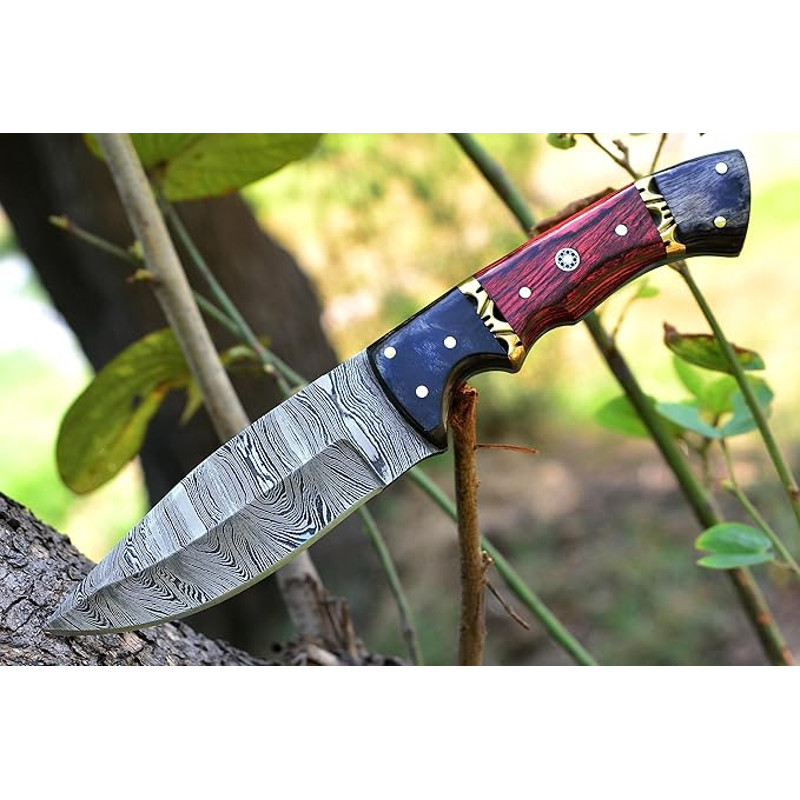 Handmade 9 Inch Fixed Blade Damascus Bushcraft Skinner For Hunting Outdoor Survival Knife With Leat 1