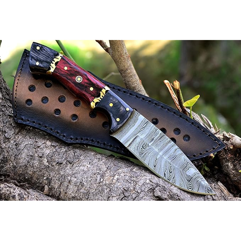 Handmade 9 Inch Fixed Blade Damascus Bushcraft Skinner For Hunting Outdoor Survival Knife With Leat 2