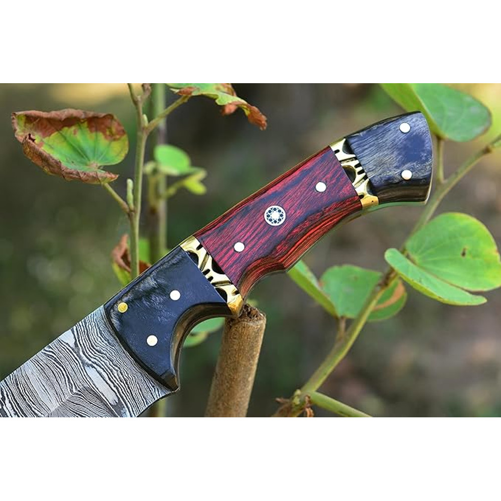 Handmade 9 Inch Fixed Blade Damascus Bushcraft Skinner For Hunting Outdoor Survival Knife With Leat 3