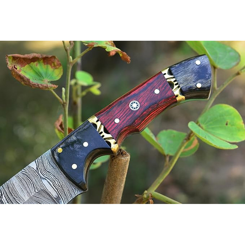 Handmade 9 Inch Fixed Blade Damascus Bushcraft Skinner For Hunting Outdoor Survival Knife With Leat 3