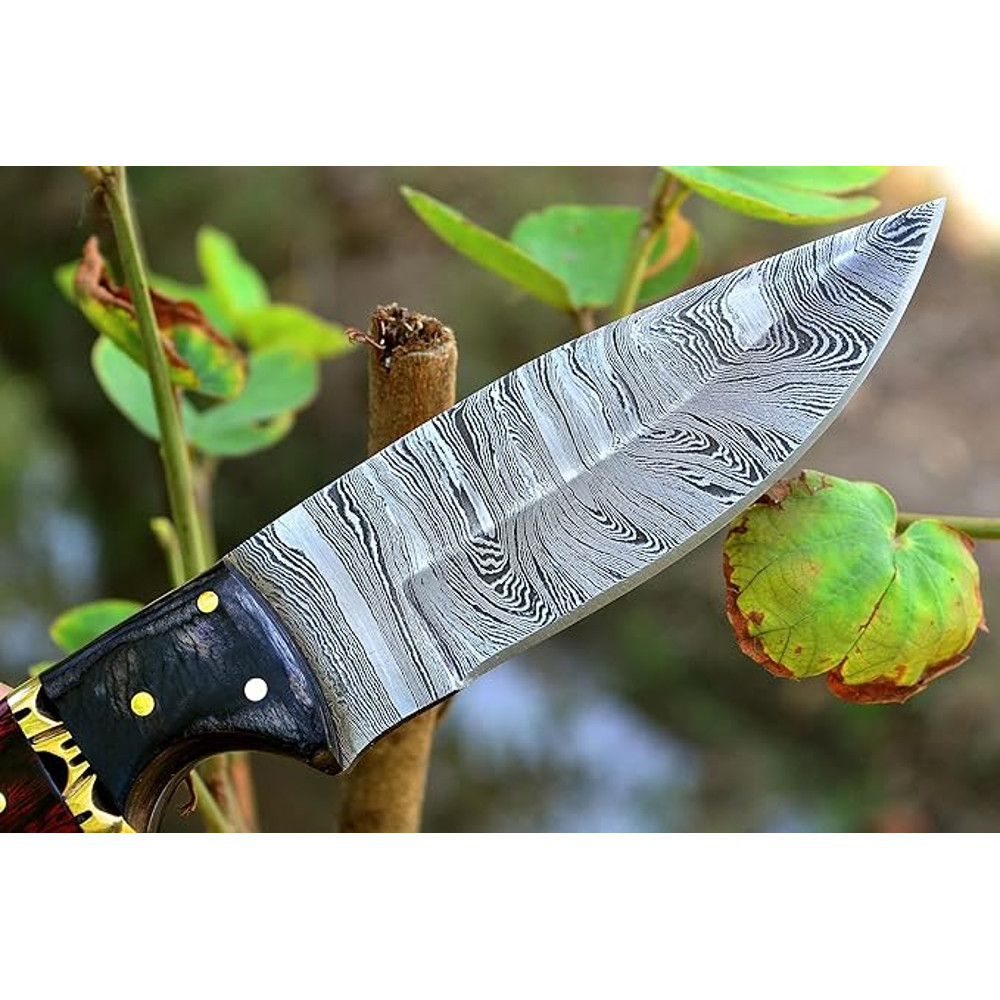 Handmade 9 Inch Fixed Blade Damascus Bushcraft Skinner For Hunting Outdoor Survival Knife With Leat 4