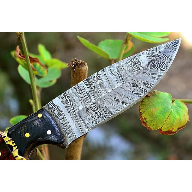 Handmade 9 Inch Fixed Blade Damascus Bushcraft Skinner For Hunting Outdoor Survival Knife With Leat 4