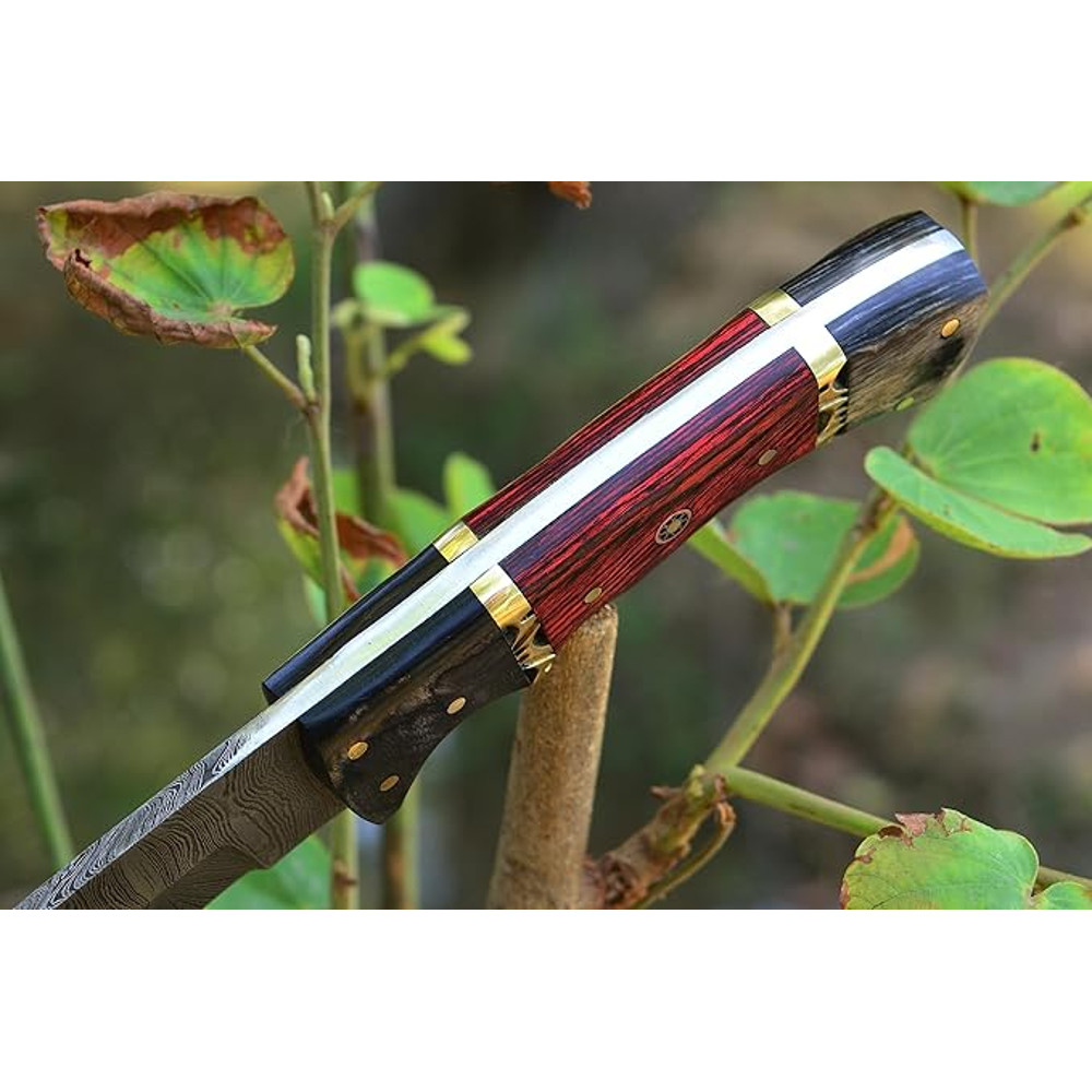 Handmade 9 Inch Fixed Blade Damascus Bushcraft Skinner For Hunting Outdoor Survival Knife With Leat 5